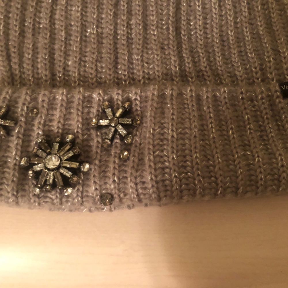 New Victoria’s Secret Gray Hat w/ Embellishments & Pom Pom - Picture 2 of 3